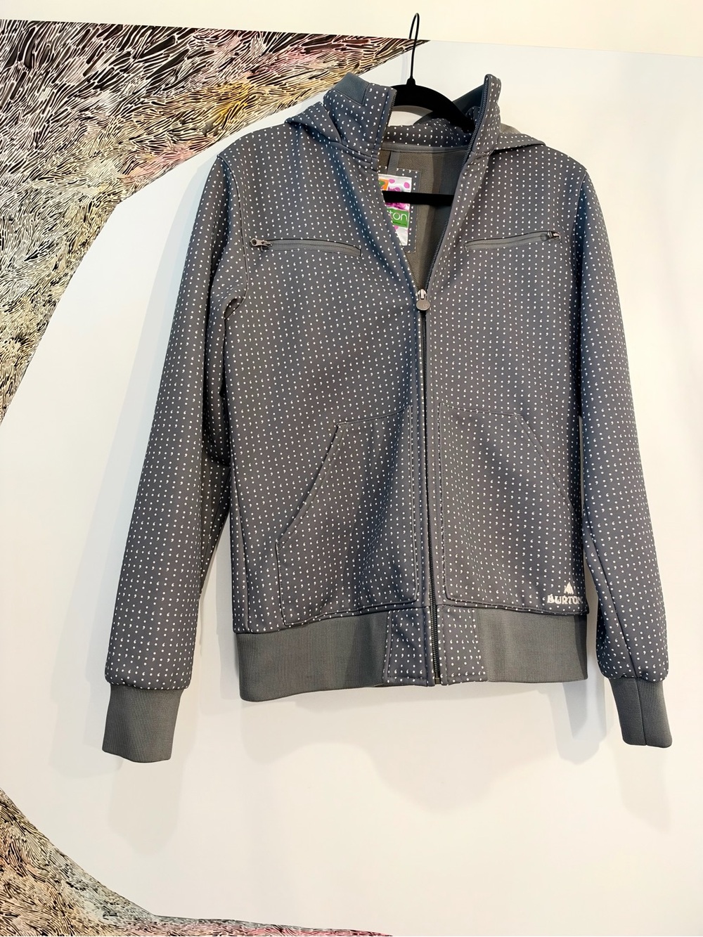 Burton green gray white polka-dot full-zip soft shell hoodie Dryride M